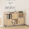 Oak Engineered Wood Cabinet, Metal Legs, Strip Design and Open Display